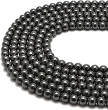 8mm Grey Hematite Smooth Round Gemstone Beads 1 Strand 15" Jewelry Making