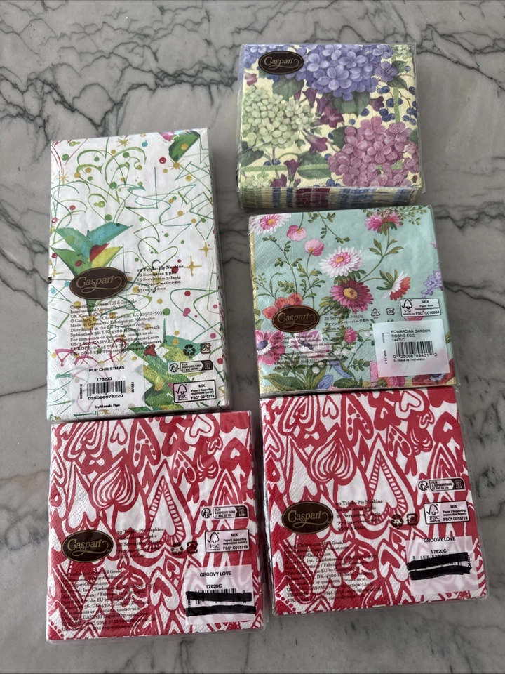 Lot of 4 NEW Caspari Floral Cocktail Napkins + 1 Guest Christmas Paper Towels - Image 2 of 2