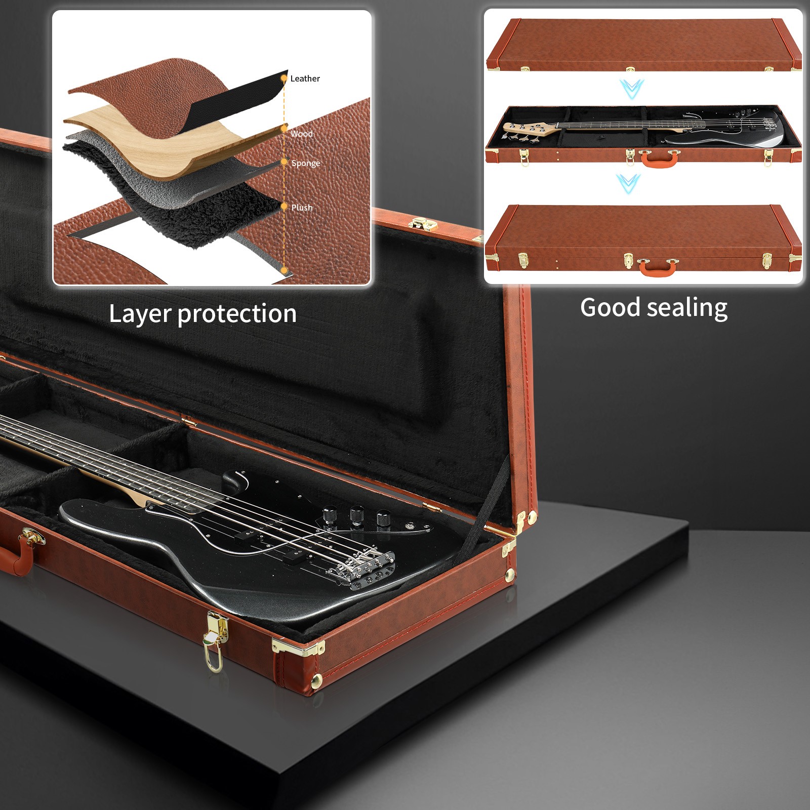 Ktaxon Portable Hard Shell Wood Case for Electric Bass Guitars