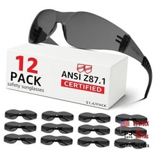 ANSI Z87.1 Tinted Safety Glasses Bulk 12 pack, Safety Sunglasses for 12pcs-gray