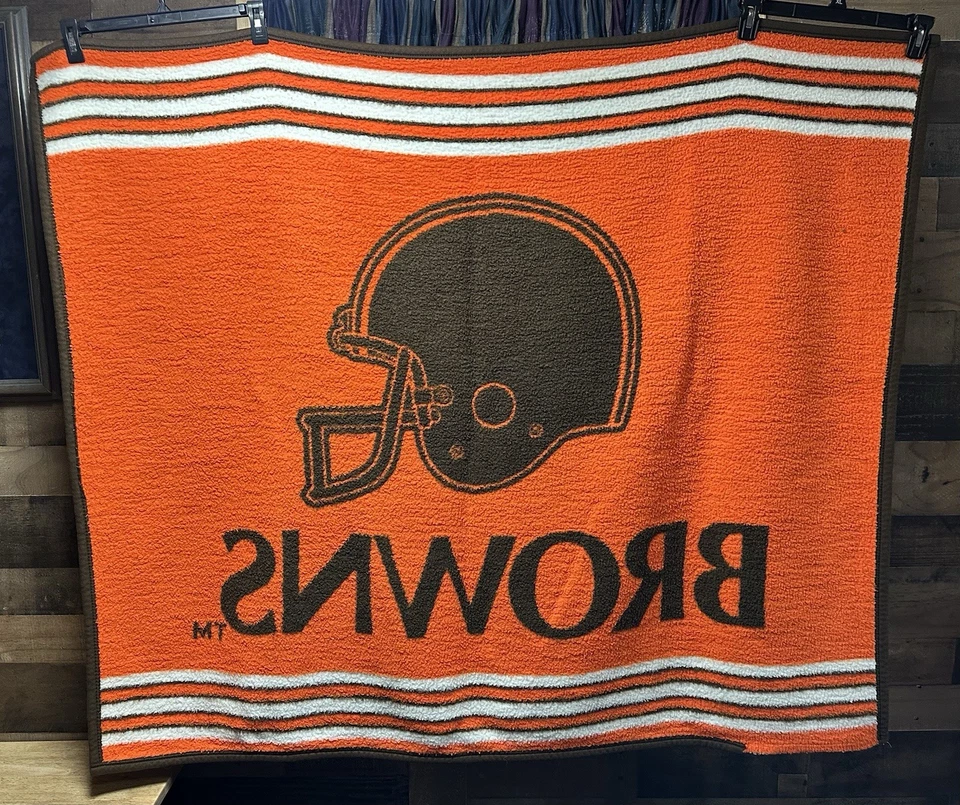 Cobertor multicolorido vintage 1970’s NFL Cleveland Browns 54”x46” - Imagem 3 de 4