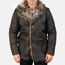 Chaqueta de cuero negra para hombre Abrigo de piel de invierno Imitación Piel de oveja Hombres Abrigos de piel