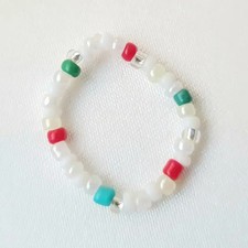 Handmade Bead Rings Set in White, Red, Green 3 pcs 
