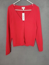 The Drop Women's Anya Fitted Rib Cardigan Sweater Candy Apple Red Size XL