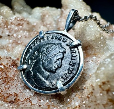 Genuine Ancient Roman Constantine The Great In Sterling Silver Pendant