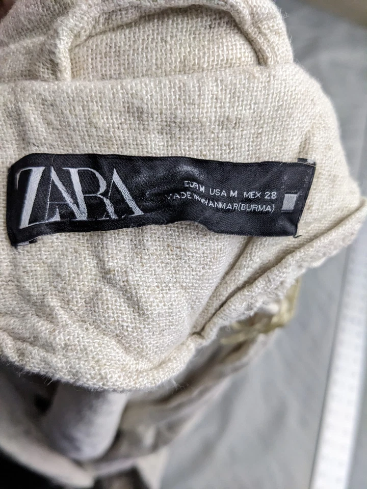 Cárdigan Zara Mujer Talla M Beige Mezcla de Lino Blazer Un Botón Manga 3/4   Foto 3 de 4