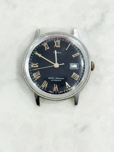 Vintage Timex Viscount Automatic Mens Watch Blue Dial - For Parts Or Repair