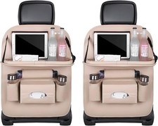 2 PCS Car Seat Back Pocket, Waterproof Leather Auto Back Seat Organizer Beige