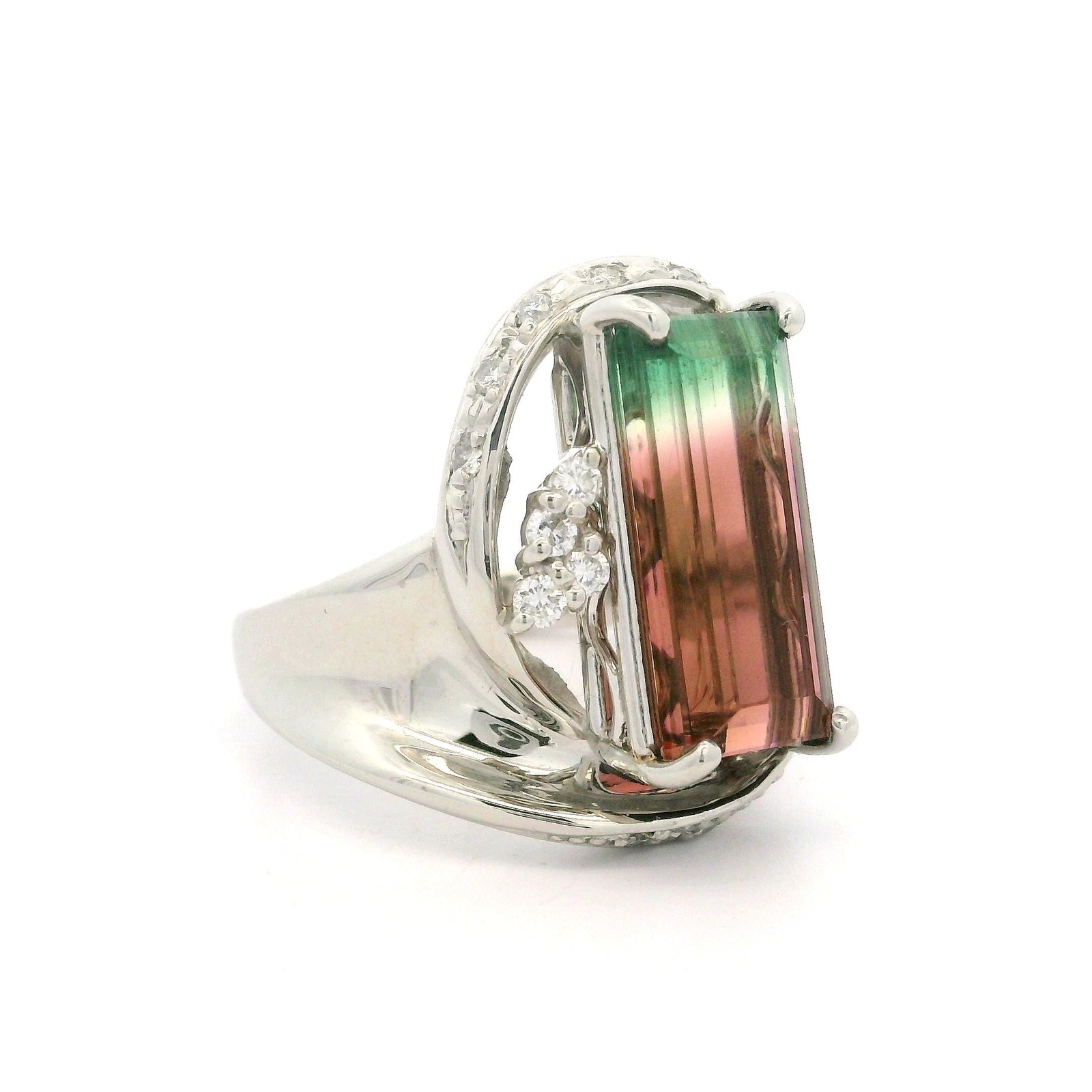 Solid Platinum 5.7ctw Emerald Cut Watermelon Tour… - image 2