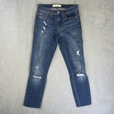 Gap 1969 Womens 25R Blue Denim Pants True Skinny Curvy Crop Ankle Ripped Raw Hem