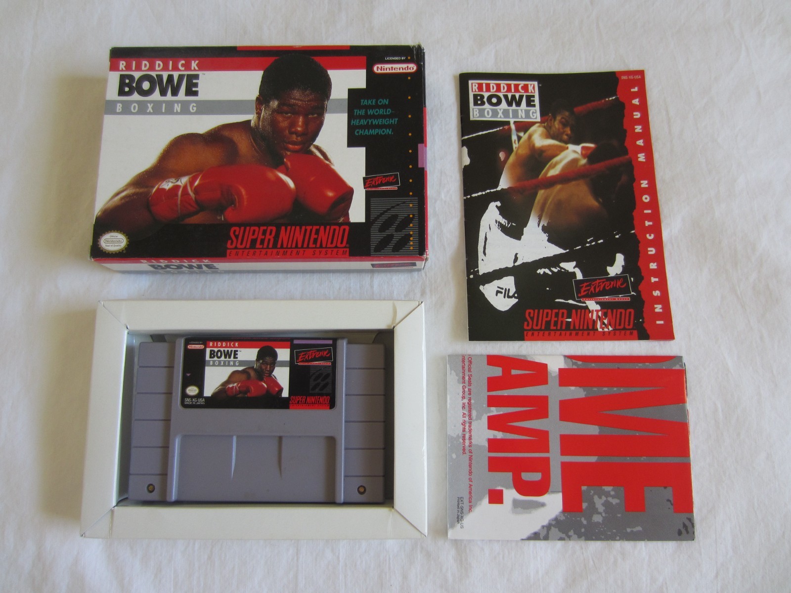 Riddick Bowe Boxing SNES Super Nintendo CIB Complete + Poster 1994 Extreme RARE