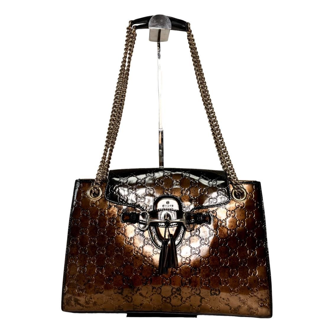 Gucci Emily Horsebit Chain Shoulder Bag Leather Designer Handbag Crossbody