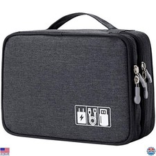 MIRLEWAIY Double-Layer Travel Cord Organizer Case - Black Bag for Cables Gear