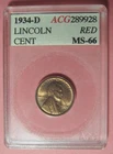 1934 D Lincoln Wheat Cent - BU in ACG Holder