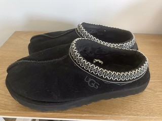 UGG Tasman Black Suede Slip On Slippers sheepskin Lined