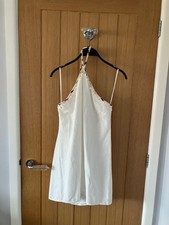 BNWT ZARA White Short Linen Blend Dress with Bead Detail Size M