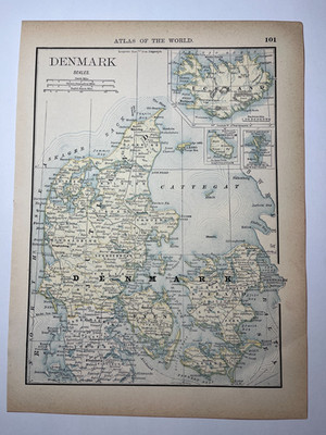 1889 Map of DENMARK by Rand McNally fm 1889 General Atlas SEE DESCRIP