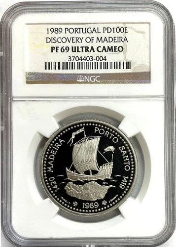 1989 PALLADIUM PORTUGAL 100 ESCUDOS MADEIRA 1 OZ COIN NGC PF 69 ULTRA CAM