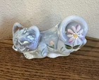 Fenton Cat Crouching Clear Glass Figurine Hand Painted K Brightbill Kitten