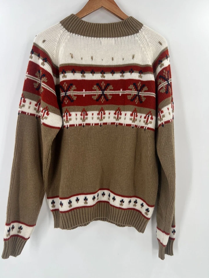 Suéter De Colección JCPenney L Nordic Fair Isle Tejido Marrón Rojo 100% Acrílico Feo Años 80 Foto 2 de 4