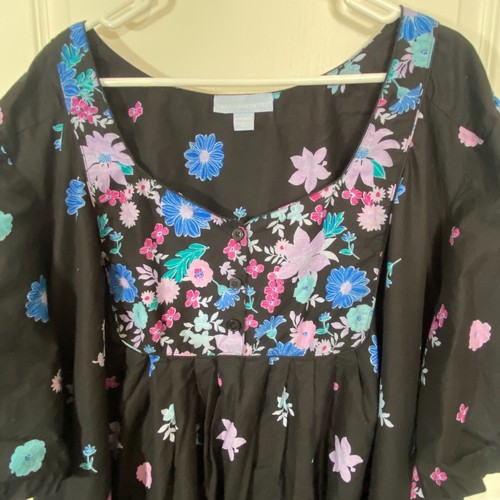 Only Necessities Patio Lounge House Porch Dress 6X Black Cotton Muumuu Floral - Picture 2 of 13