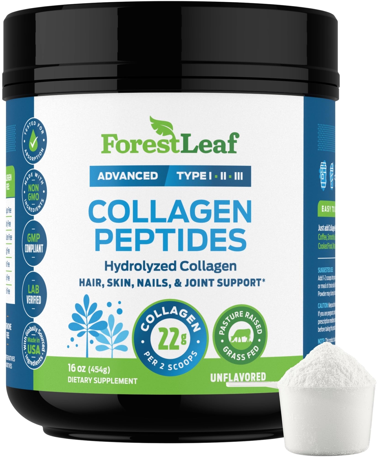 Collagen Peptides Powder Unflavored - Hydrolyzed Collagen Protein Powder Type...