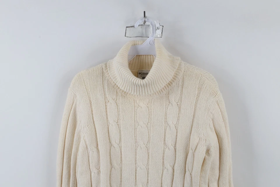 Suéter de cuello alto tejido con cable grueso mezcla de angora grande Columbia vintage para mujer Foto 2 de 4