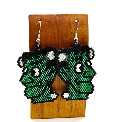 Hand Beaded Delica Bead Earrings Frankenstein Surgical Steel Ear Wires