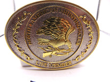 NORTH AMERICAN HUNTING CLUB LIFE MEMBER BELT BUCKLE 3 3/4" x 2 3/4" Silver Tone