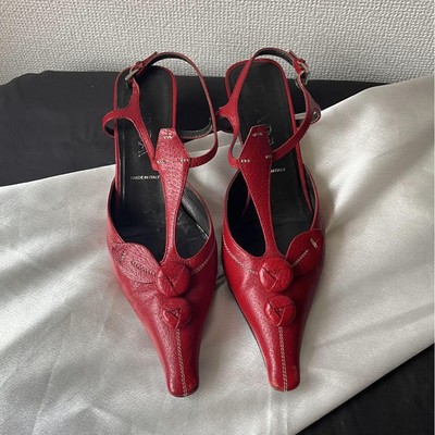 PRADA Pumps Heel Rose Button Leather Red EU35.5/US5.5 32600c | eBay
