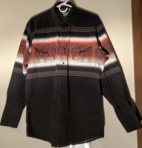 Panhandle Slim Sz Large Pearl Snap Button Western Horses, Cowboy Shirt S39