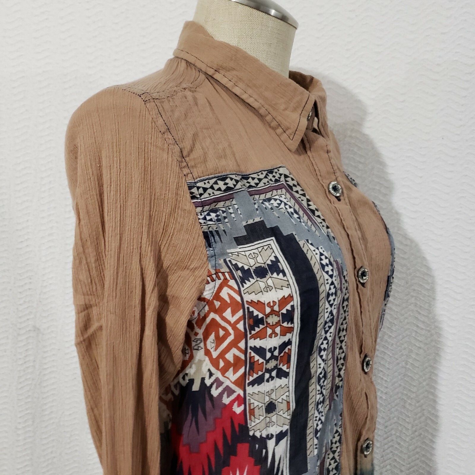 BKE Beige western Multicolored pattern Cotton Blo… - image 5