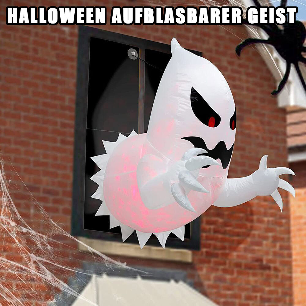 Aufblasbar Halloween Geist brach mit eingebaute roter LED aus dem Fenster 140cm 