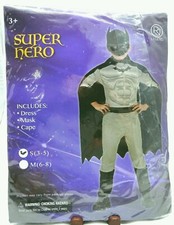 KIDS SUPERHERO COSTUME W/JUMPSUIT/CAPE/MASK. S 3-5 . GRAY/BLK. ORIG 30 NOW 20