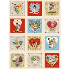 Mothers Valentines My Vintage Valentine Cards 28x44" Cotton Fabric Panel