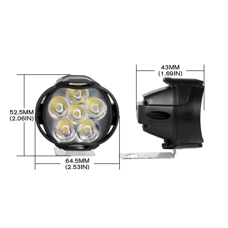 摩托车自行车 2 件 6LED 高白色 10W 车头灯雾灯 DRL 聚光灯 — 第 3/4 张图片