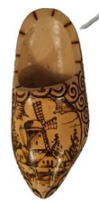 1 Vintage Hand Carved Painted Dutch Wooden Shoe Clog Holland Windmill Wood Burn