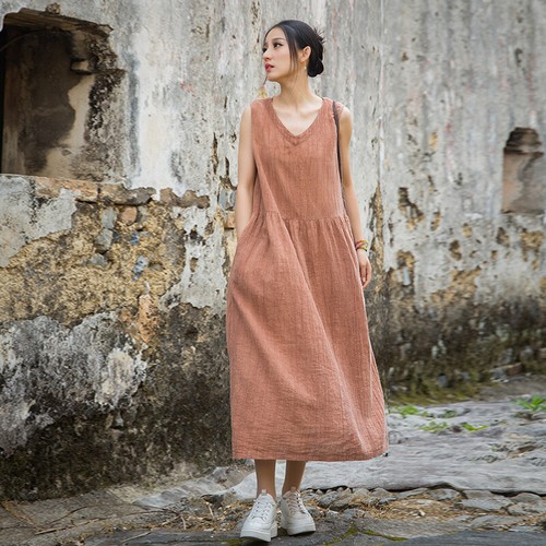 Summer Cotton Linen Dress Women's New Plus Size Casual Sleeveless Loose Dresses
