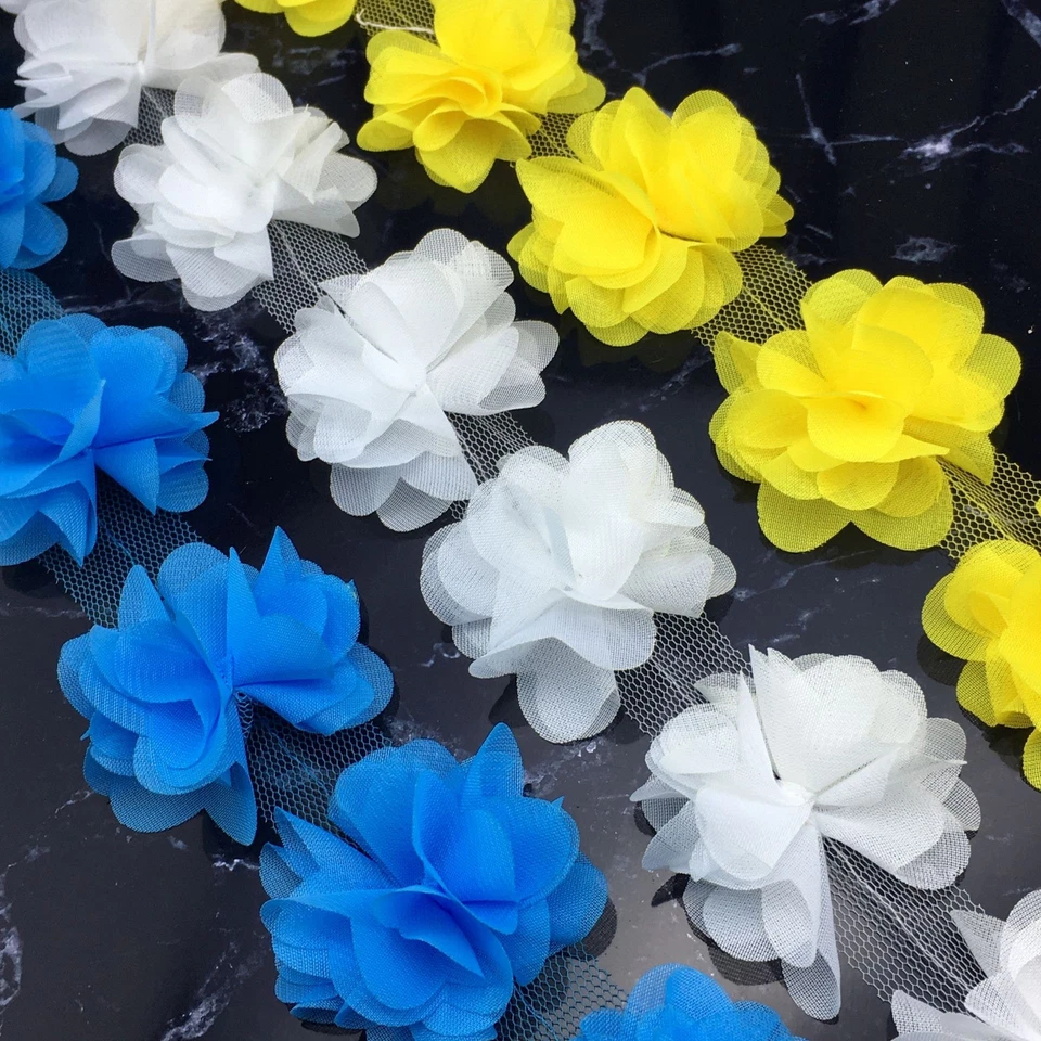 Ramos de novia de encaje de flores de gasa 3D ramo de flores hágalo usted mismo costura 5/10 yardas Foto 4 de 4