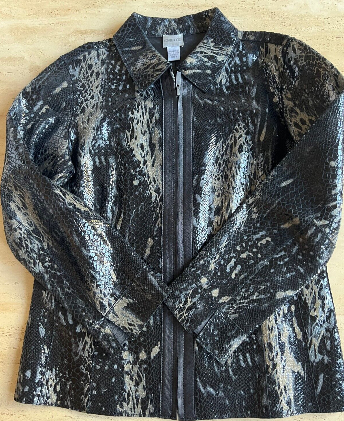 Chico's Black Python Shiny Reversible 100% Leathe… - image 16