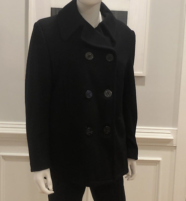 VTG Foxx Knapp Made in USA Double Breasted Black Pea Coat SZ 16 Heavy Wool