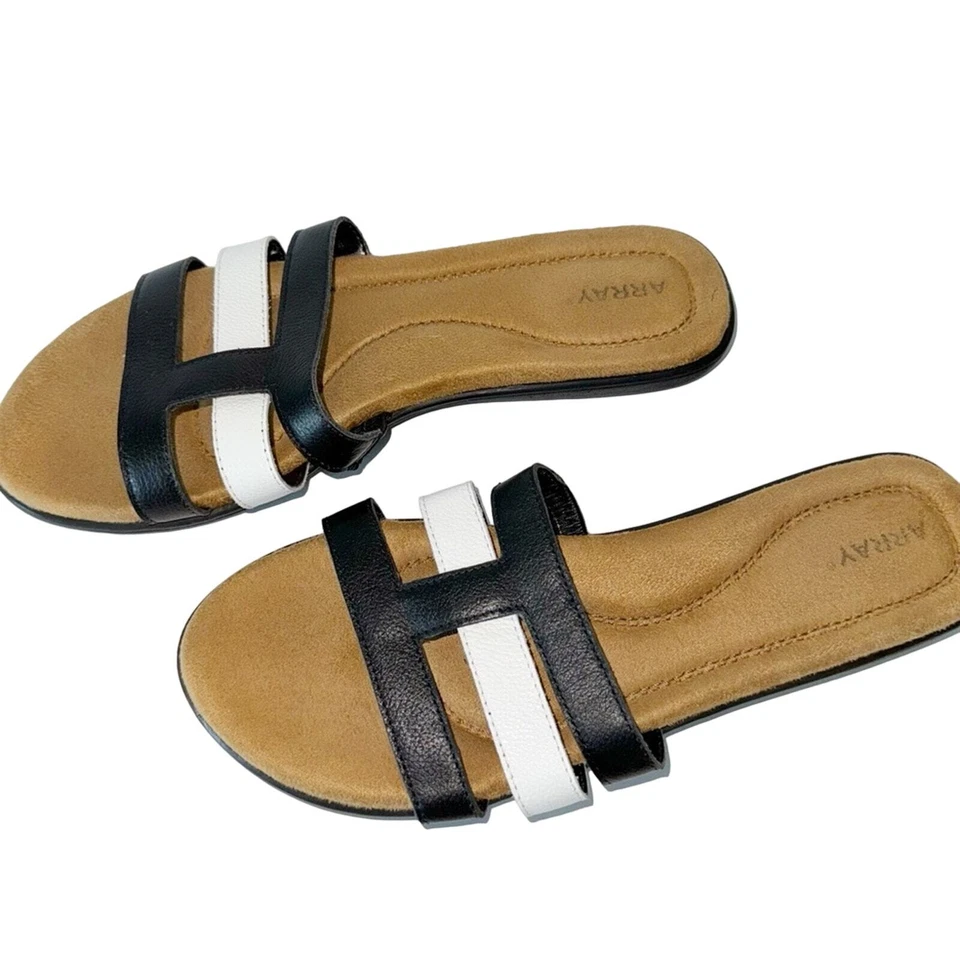 Sandalias acolchadas ARRAY Sarasota de cuero negro/blanco talla 9 Foto 2 de 4