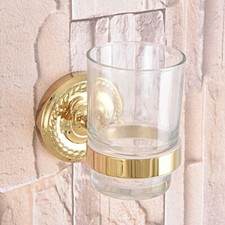 Gold Color Brass Bathroom Wall Mounted Single Glass Cup Toothbrush Holders