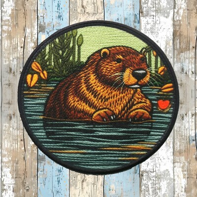 Beaver Patch Iron-on Applique Wild Animal Badge Pond River Lake Nature Decor