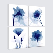 Canvas Wall Art Prints Painting Home Decor Picture Blue Floral Large Photo 4PCS