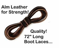 Boot Laces Leather 72"x9/64" Dk Brown ALM STRONGEST Lace Made Boots Made in USA!