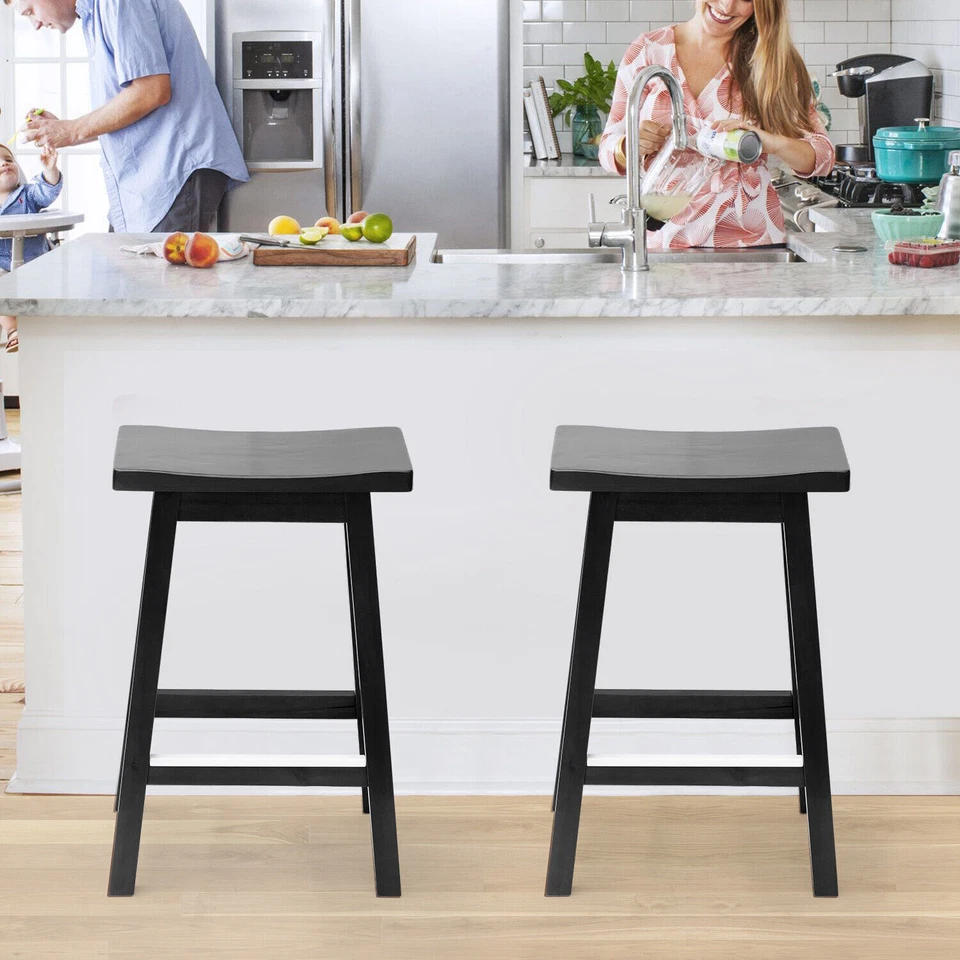 Bar Stools Set of 2 for Kitchen Counter Solid Wooden Saddle Stools 24"-30"Height - Image 3 of 4