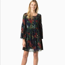 Lauren Ralph Lauren Womens Sz 4 Oceana Georgette Dress Floral Bell Long Sleeve