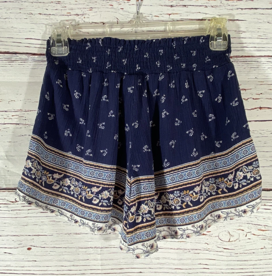 Pantalones Cortos Rue 21 Talla Pequeña Azul Estampado Floral Boho Pull On Cintura Elástica Verano Foto 4 de 4