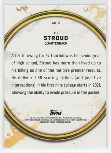 2021-22 Bowman University Football C.J. Stroud Golden Boy #GB-2 - Bild 2 von 2